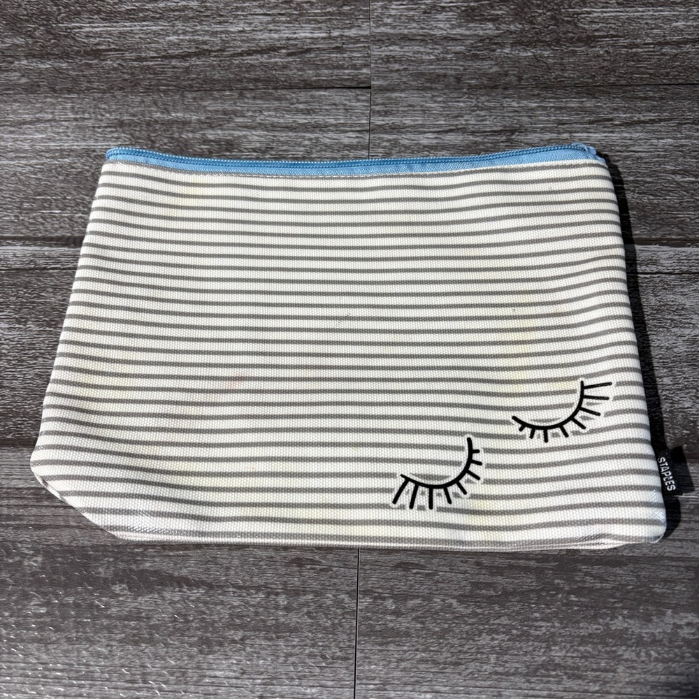 2 for $5 - Striped Cosmetic Pouch with Eyelash Design